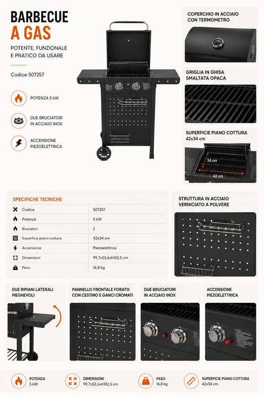 BARBECUE A GAS 2 FUOCHI HOT 2