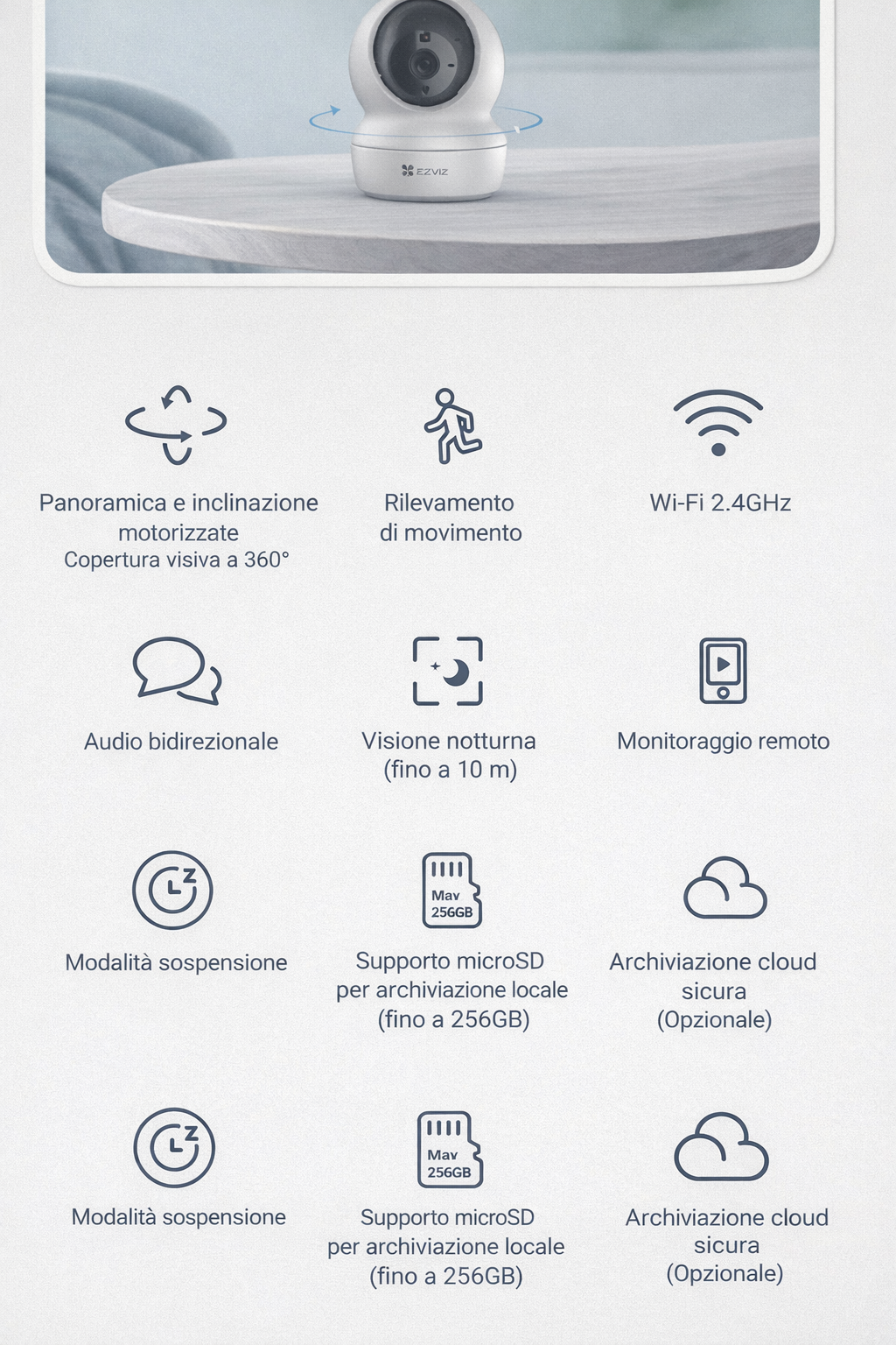 Telecamera WiFi EZVIZ H6c 360° | Controllo Casa, Baby Monitor e Sicurezza Smart