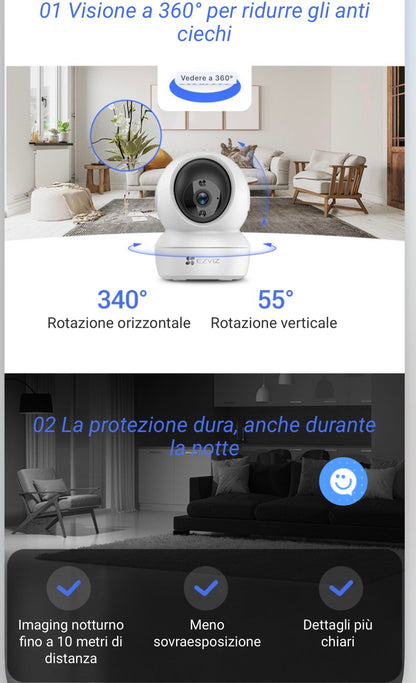 Telecamera WiFi EZVIZ H6c 360° | Controllo Casa, Baby Monitor e Sicurezza Smart