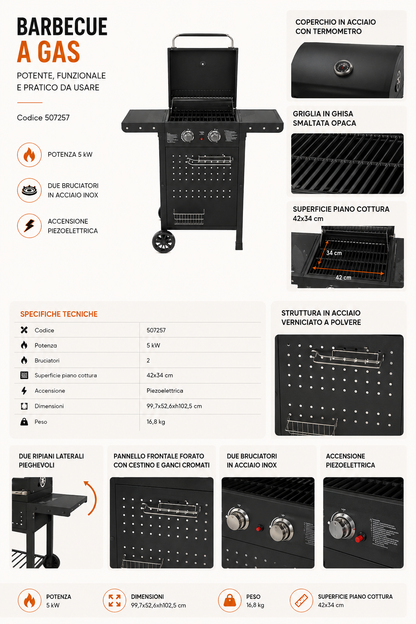 BARBECUE A GAS 2 FUOCHI HOT 2