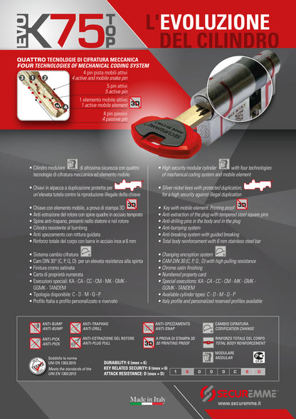 Cilindro Securemme K75 Evo Cromo Sat Modulare Frizionato