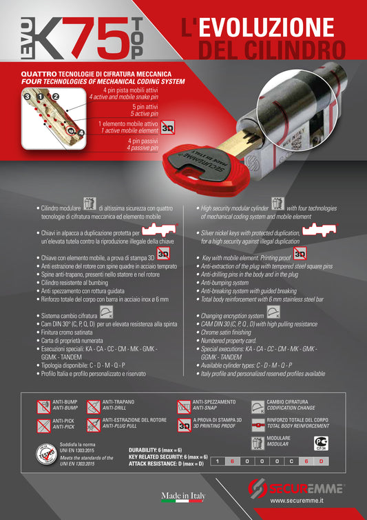 Cilindro Securemme K75 Evo Cromo Sat Modulare Frizionato
